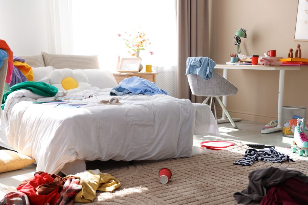 A messy and disorganized house.